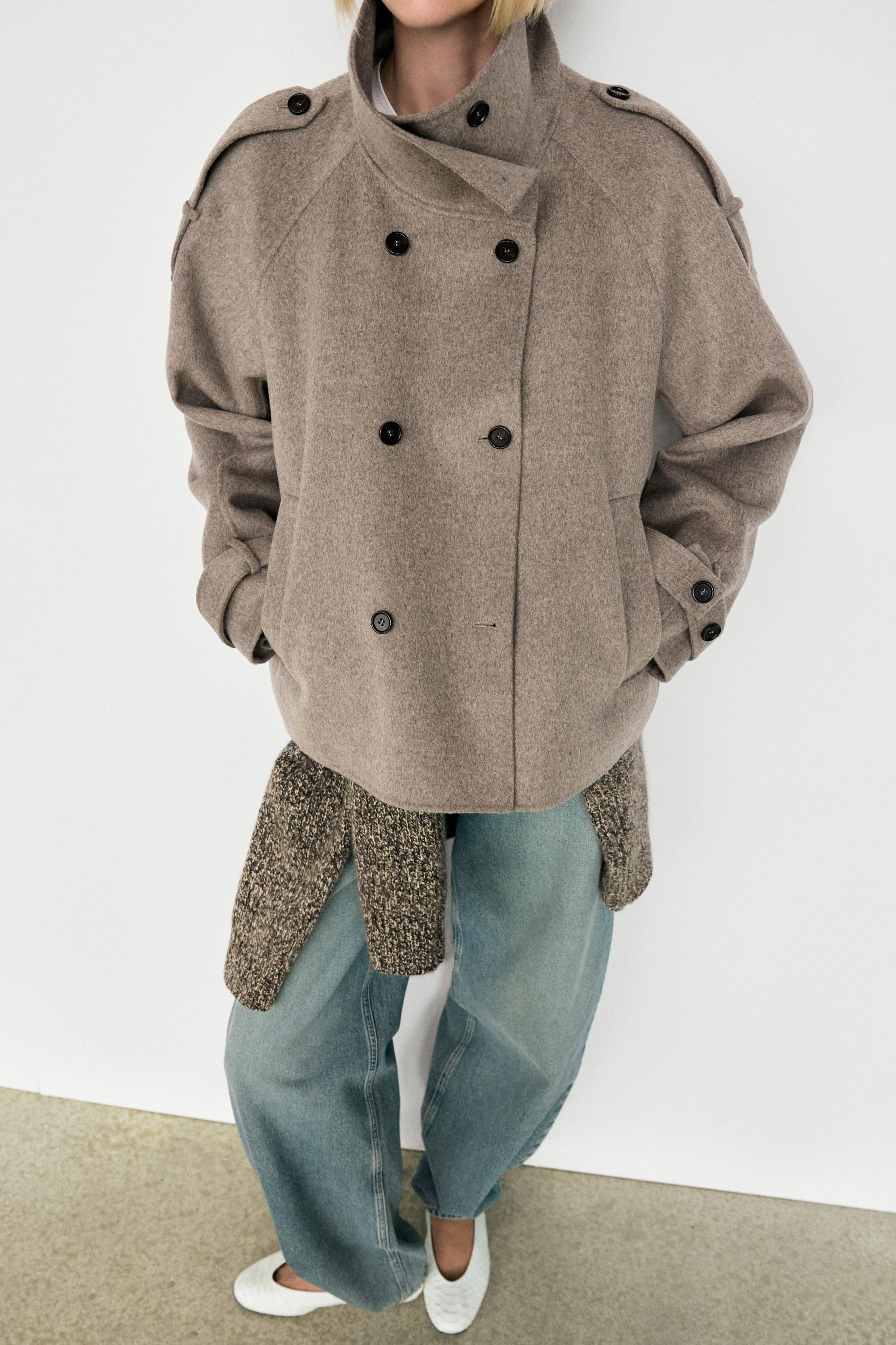 Cropped button detail trench coat
